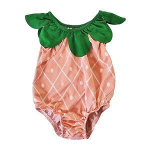 🟢K1340 * Unbranded Girls Pineapple One Piece Swimsuit Pink Peach Size 24M
